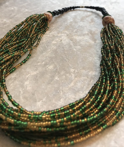 Beaded Multistrand Necklace - Shades of Green