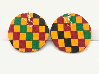 Fabric Round Earrings - Kente Designs