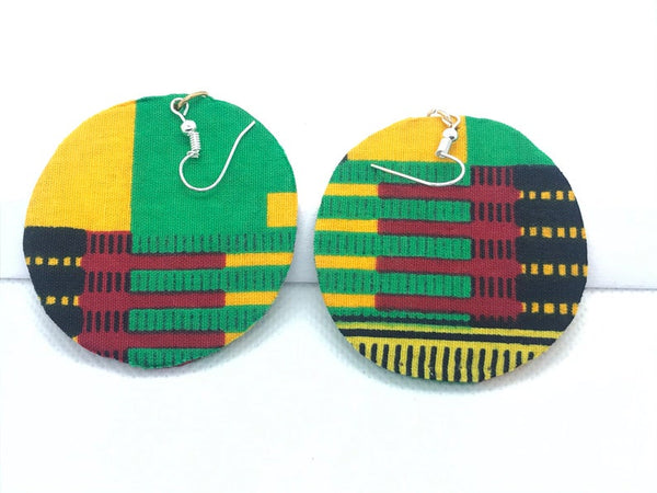 Fabric Round Earring - Kente Design